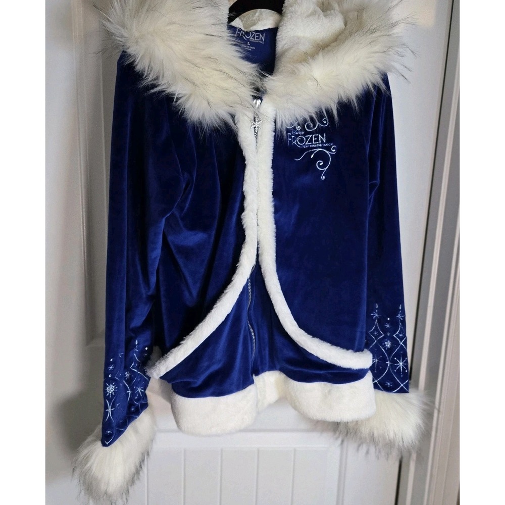 Frozen The Broadway Musical Elsa Womens Large Jacket Zip Hoodie Faux Fur Blue